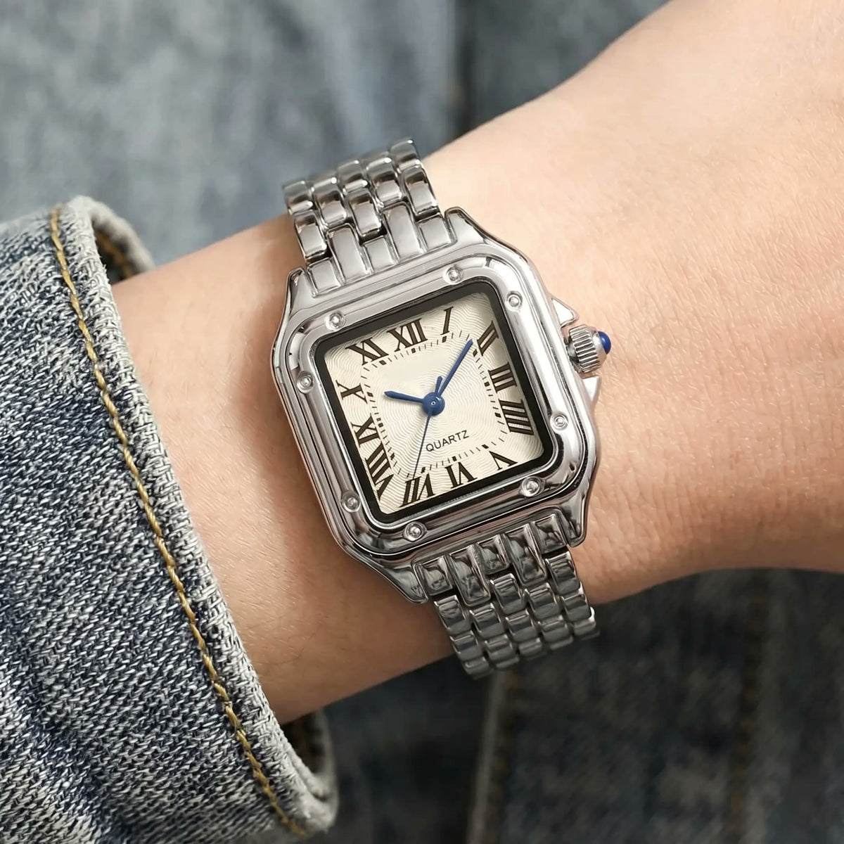Square Roman-Numeral Link Watch – Agathe, Steel