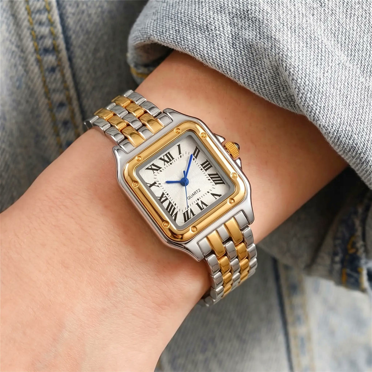 Square Roman-Numeral Link Watch – Agathe, Two-Tone