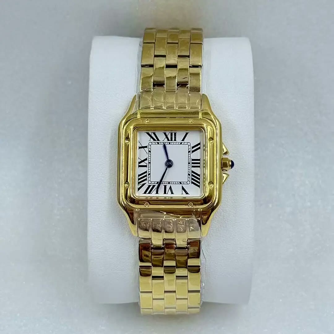 Square Stainless Steel Link Watch – Joséphine, Gold Tone · White Dial