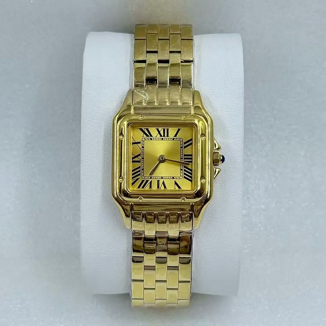 Square Stainless Steel Link Watch – Joséphine, Gold Tone · Champagne Dial