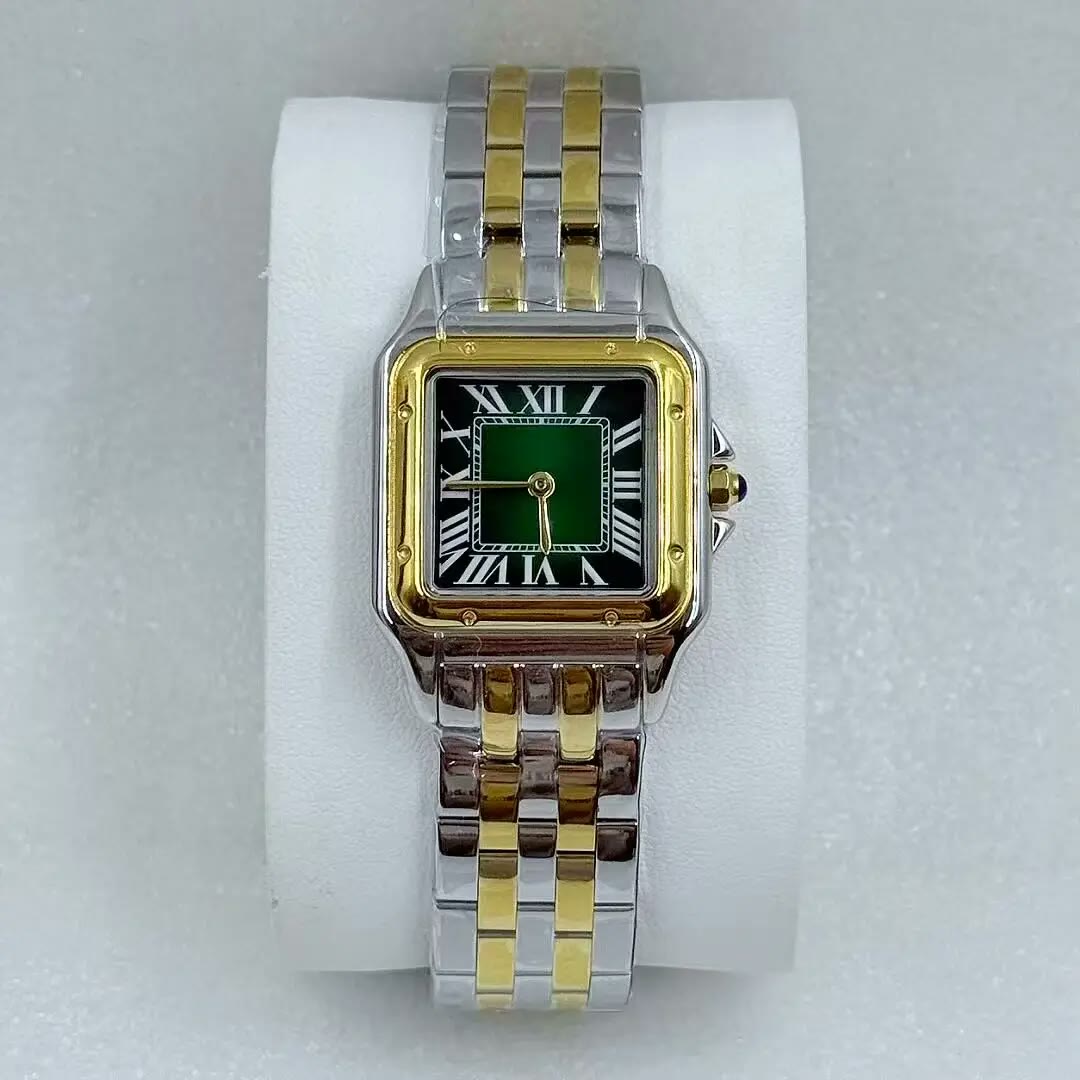 Square Stainless Steel Link Watch – Joséphine, Two-Tone · Green Dial