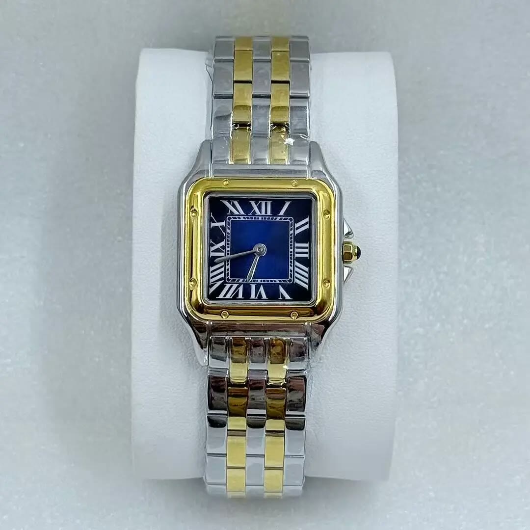 Square Stainless Steel Link Watch – Joséphine, Two-Tone · Blue Dial